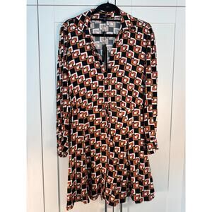 NWT $279 Studio F Geometric Print Shirt Dress Women’s Retro Collared Size 6